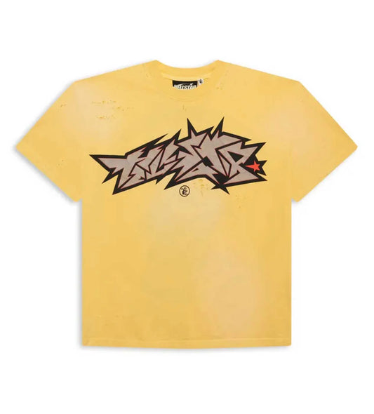 Hellstar Cracked Logo Distressed Tee Yellow