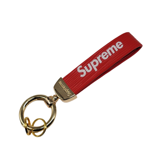 SUPREME Black Pendant With Calf Leather Keychain Key Ring Tag